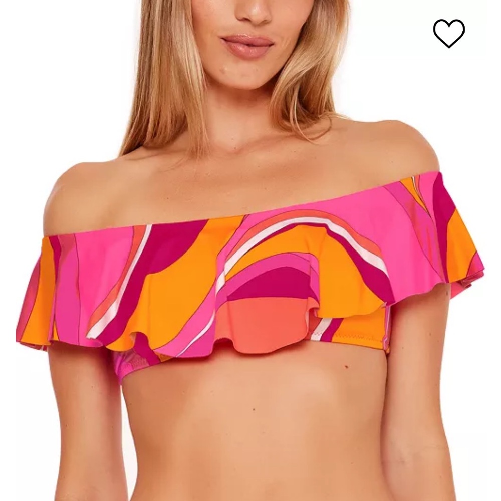 NWT TRINA TURK Women's Vivid Vista Printed Ruffled Bandeau Bikini Top Sz 12